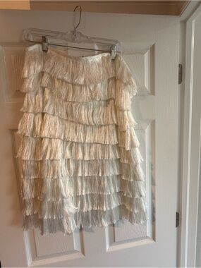 Nasty Gal Cream Tiered Fringe Strapless Dress